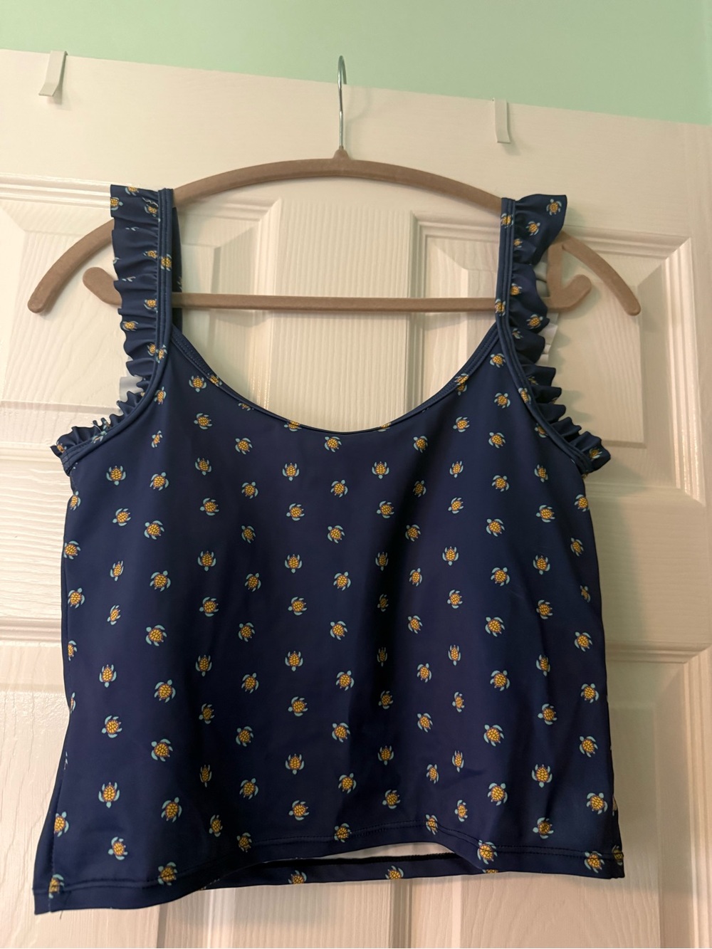 Kortni Jeane Navy Blue Floral Ruffle Strap Swim Top